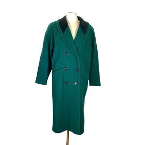 Vintage 80s 90s Braetan Dark Pine Green and Black Velvet Collar Coat Size 10P